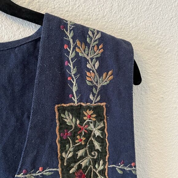 Vintage TanTrums Vest Women's L Floral Embroidered Patchwork Navy Cotton Cottage - Picture 4 of 12